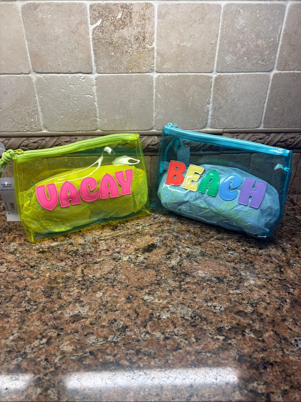 No Boundaries Clear Neon 'VACAY' & Teal 'BEACH' Travel Pouch Duo
